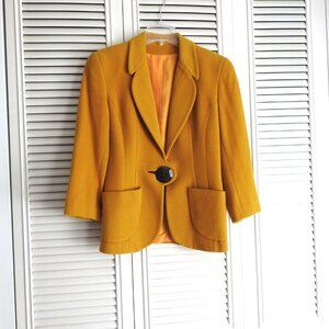 Cashmere Wool Blend Yellow Mustard Business Suit Jacket Blazer Single Button 4